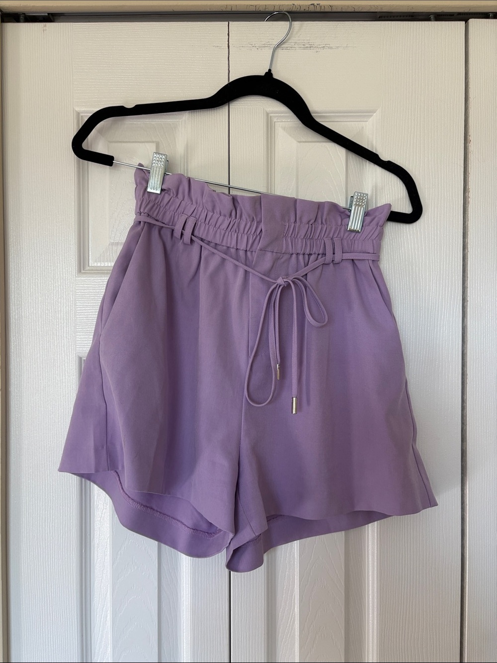 Suncoo Paris Pastel Lilac Lavender Paperbag Waist Shorts Small
